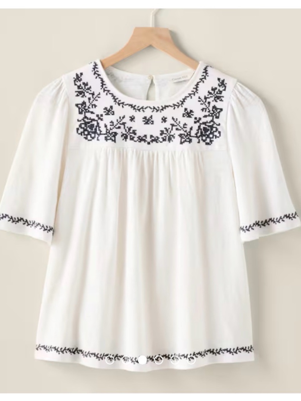 Garnet Hill Organic Linen Folkloric Embroidered Top XS NWT